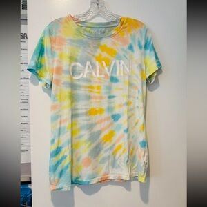 CALVIN KLIEN PERFORMANCE, Women’s Multicolor Tie-Dye Tee, Size Large